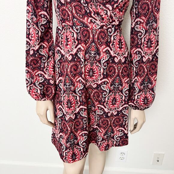 [Anthropologie] Maeve Red Paisley Print Long Sleeve V-Neck Dress Size Medium M - Picture 9 of 12